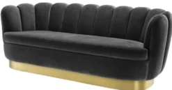 Casa Padrino Luxus Samt Sofa Dunkelgrau / Messingfarben 225 x 90 x H. 80 cm - Wohnzimmer Sofa - Luxus Qualität