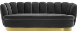 Casa Padrino Luxus Samt Sofa Dunkelgrau / Messingfarben 225 x 90 x H. 80 cm - Wohnzimmer Sofa - Luxus Qualität