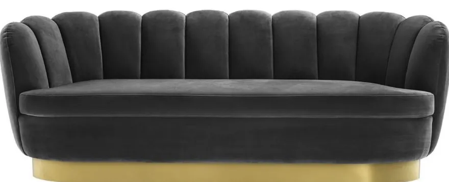Casa Padrino Luxus Samt Sofa Dunkelgrau / Messingfarben 225 x 90 x H. 80 cm - Wohnzimmer Sofa - Luxus Qualität