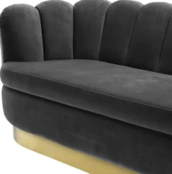 Casa Padrino Luxus Samt Sofa Dunkelgrau / Messingfarben 225 x 90 x H. 80 cm - Wohnzimmer Sofa - Luxus Qualität