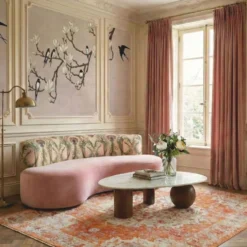 Casa Padrino Luxus Samt Sofa mit Barocken Musterstoff Rosa / Bunt 220 cm - Hotel Möbel - Wohnzimmer Möbel - Büro Möbel - Luxus Möbel