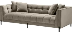 Casa Padrino Luxus Samt Sofa mit 4 Kissen Greige / Schwarz 231 x 95 x H. 68 cm - Wohnzimmer Sofa - Luxus Qualität