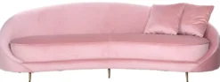 Casa Padrino Luxus Samt Sofa Rosa / Gold 240 x 100 x H. 77 cm - Gebogenes Wohnzimmer Sofa mit 2 dekorativen Kissen - Luxus Wohnzimmer Möbel