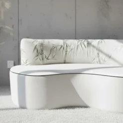 Casa Padrino Luxus Samt Sofa Weiß / Grün 180 cm - Gebogenes Wohnzimmer Sofa - Luxus Wohnzimmer Möbel - Hotel Möbel