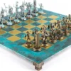 Casa Padrino Luxus Schach Set Türkis / Messing 54 x 54 cm - Griechisches Schachspiel - Messing Schachbrett mit Schachfiguren - Luxus Deko Accessoires - Luxus Schachspiele