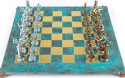Casa Padrino Luxus Schach Set Türkis / Messing 54 x 54 cm - Griechisches Schachspiel - Messing Schachbrett mit Schachfiguren - Luxus Deko Accessoires - Luxus Schachspiele