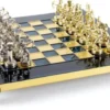 Casa Padrino Luxus Schach Set Schwarz / Blau / Gold / Silber / Messing 28 x 28 cm - Römisches Schachspiel - Handbemaltes Messing Schachbrett mit Metall Schachfiguren - Luxus Deko Accessoires