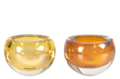 Casa Padrino Luxus Schale Bernsteinfarben Ø 13 x H. 9,5 cm - Kleine Schale aus massivem Kristallglas - Luxus Deko Accessoires
