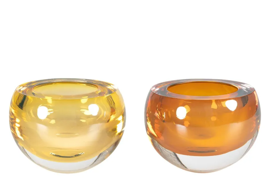 Casa Padrino Luxus Schale Bernsteinfarben Ø 13 x H. 9,5 cm - Kleine Schale aus massivem Kristallglas - Luxus Deko Accessoires