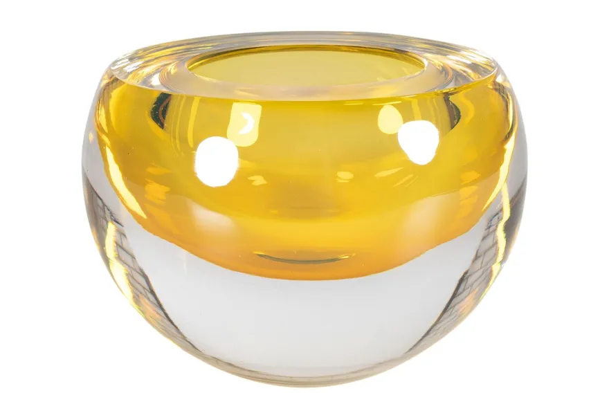 Casa Padrino Luxus Schale Bernsteinfarben Ø 13 x H. 9,5 cm - Kleine Schale aus massivem Kristallglas - Luxus Deko Accessoires