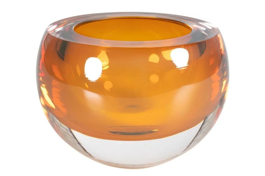 Casa Padrino Luxus Schale Bernsteinfarben Ø 13 x H. 9,5 cm - Kleine Schale aus massivem Kristallglas - Luxus Deko Accessoires