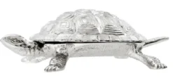Casa Padrino Luxus Schatulle mit Deckel Schildkröte Messing vernickelt 26,5 x 15 x H. 8 cm