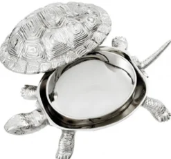 Casa Padrino Luxus Schatulle mit Deckel Schildkröte Messing vernickelt 26,5 x 15 x H. 8 cm