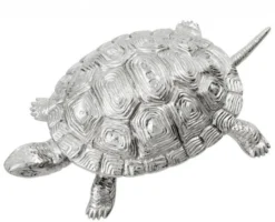 Casa Padrino Luxus Schatulle mit Deckel Schildkröte Messing vernickelt 26,5 x 15 x H. 8 cm