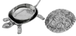 Casa Padrino Luxus Schatulle mit Deckel Schildkröte Messing vernickelt 19,5 x 10,5 x H. 6,5 cm - Luxus Dekoration
