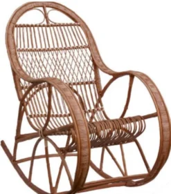 Casa Padrino Luxus Schaukelsessel Braun 53 x 120 x H. 115 cm - Handgefertigter Rattan Schaukelstuhl mit Armlehnen - Wohnzimmer Möbel - Garten Möbel - Rattan Möbel - Luxus Möbel