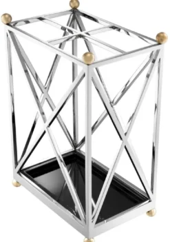 Casa Padrino Luxus Schirmständer Silber / Messingfarben / Schwarz 41,5 x 26,5 x H. 58 cm - Luxus Accessoires
