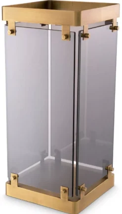 Casa Padrino Luxus Schirmständer Antik Messing / Grau 29,5 x 29,5 x H. 60,5 cm - Metall Regenschirm Ständer mit getöntem Glas - Hotel & Restaurant Accessoires - Luxus Accessoires
