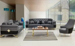 Casa Padrino Luxus Schlafsofa Grau / Schwarz / Gold 220 x 90 x H. 80 cm - Modernes Wohnzimmer Sofa - Wohnzimmer Möbel