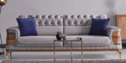 Casa Padrino Luxus Schlafsofa Grau / Braun / Gold 232 x 92 x H. 85 cm - Wohnzimmer Sofa mit 2 Kissen - Luxus Wohnzimmer Möbel