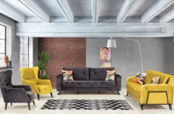 Casa Padrino Luxus Schlafsofa Gelb / Schwarz 215 x 90 x H. 80 cm - Modernes Wohnzimmer Sofa - Moderne Wohnzimmer Möbel