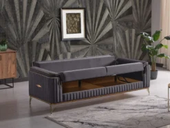 Casa Padrino Luxus Schlafsofa Dunkelgrau / Braun / Gold 228 x 94 x H. 88 cm - Wohnzimmer Sofa mit 3 Kissen - Luxus Wohnzimmer Möbel