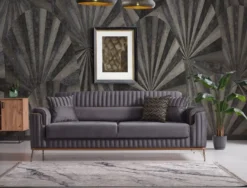 Casa Padrino Luxus Schlafsofa Dunkelgrau / Braun / Gold 228 x 94 x H. 88 cm - Wohnzimmer Sofa mit 3 Kissen - Luxus Wohnzimmer Möbel