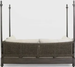 Casa Padrino Luxus Schlafsofa Grau / Cremefarben 219 x 110 x H. 200 cm - Elegantes Massivholz Sofa - Wohnzimmer Möbel - Luxus Qualität