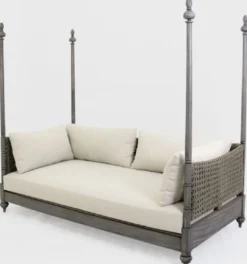 Casa Padrino Luxus Schlafsofa Grau / Cremefarben 219 x 110 x H. 200 cm - Elegantes Massivholz Sofa - Wohnzimmer Möbel - Luxus Qualität