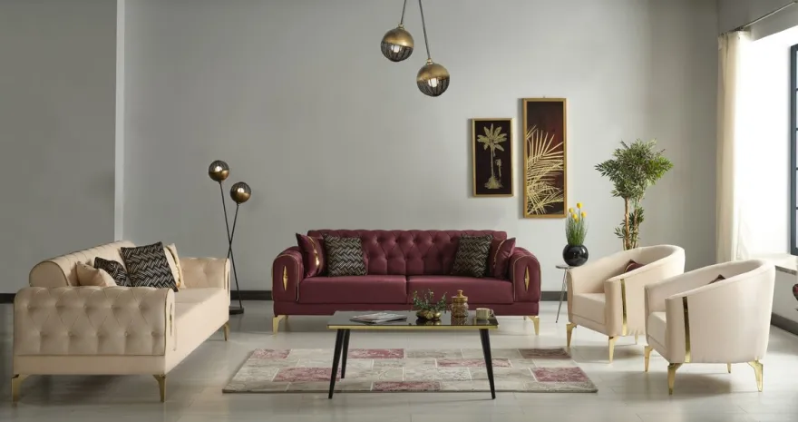 Casa Padrino Luxus Schlafsofa Beige / Gold 225 x 95 x H. 83 cm - Wohnzimmer Sofa mit 4 Kissen - Luxus Wohnzimmer Möbel
