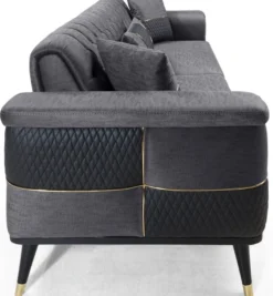 Casa Padrino Luxus Schlafsofa Grau / Schwarz / Gold 225 x 94 x H. 83 cm - Modernes Wohnzimmer Sofa - Wohnzimmer Möbel