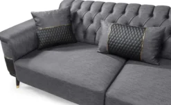 Casa Padrino Luxus Schlafsofa Grau / Schwarz / Gold 225 x 94 x H. 83 cm - Modernes Wohnzimmer Sofa - Wohnzimmer Möbel