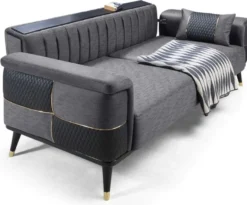 Casa Padrino Luxus Schlafsofa Grau / Schwarz / Gold 225 x 94 x H. 83 cm - Modernes Wohnzimmer Sofa - Wohnzimmer Möbel