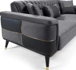 Casa Padrino Luxus Schlafsofa Grau / Schwarz / Gold 225 x 94 x H. 83 cm - Modernes Wohnzimmer Sofa - Wohnzimmer Möbel