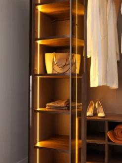 Casa Padrino Luxus Schlafzimmerschrank Dunkelbraun 360 x 62 x H. 230 cm - Beleuchteter Kleiderschrank mit 8 Glastüren - Schlafzimmer Möbel - Hotel Möbel - Luxus Möbel