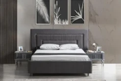 Casa Padrino Luxus Schlafzimmer Set Grau / Silber - 1 Doppelbett mit Kopfteil & 2 Nachttische - Luxus Schlafzimmer Möbel