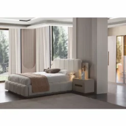 Casa Padrino Luxus Schlafzimmer Set Weiß / Grau - 1 Doppelbett & 2 Nachttische