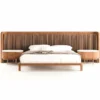 Casa Padrino Luxus Schlafzimmer Set Braun / Weiß / Messing - 1 Doppelbett mit Kopfteil & 2 Nachttische - Luxus Hotel & Schlafzimmer Möbel