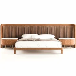 Casa Padrino Luxus Schlafzimmer Set Braun / Weiß / Messing - 1 Doppelbett mit Kopfteil & 2 Nachttische - Luxus Hotel & Schlafzimmer Möbel
