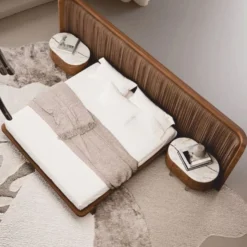 Casa Padrino Luxus Schlafzimmer Set Braun / Weiß / Messing - 1 Doppelbett mit Kopfteil & 2 Nachttische - Luxus Hotel & Schlafzimmer Möbel