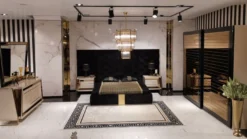 Casa Padrino Luxus Schlafzimmerschrank Beige / Schwarz / Gold - Moderner verspiegelter Kleiderschrank mit 2 Schiebetüren - Luxus Schlafzimmer & Hotel Möbel