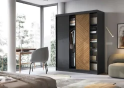 Casa Padrino Luxus Schlafzimmerschrank Schwarz / Braun 180 x 60 x H. 220 cm - Kleiderschrank mit 3 Schiebetüren - Schlafzimmer Möbel - Hotel Möbel - Luxus Möbel