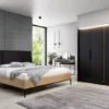Casa Padrino Luxus Schlafzimmerschrank Schwarz / Naturfarben - Massivholz Kleiderschrank mit 2 Türen - Schlafzimmer Möbel - Hotel Möbel - Luxus Möbel - Luxus Einrichtung
