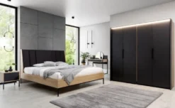Casa Padrino Luxus Schlafzimmerschrank Schwarz / Naturfarben - Massivholz Kleiderschrank mit 2 Türen - Schlafzimmer Möbel - Hotel Möbel - Luxus Möbel - Luxus Einrichtung