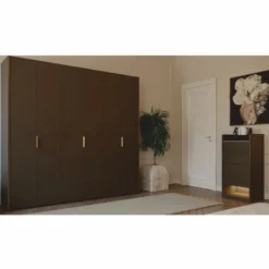 Casa Padrino Luxus Schlafzimmerschrank Dunkelbraun / Messing 273,6 cm - Schlafzimmer Möbel