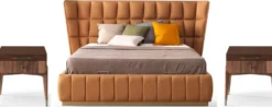 Casa Padrino Luxus Schlafzimmer Set Hellbraun / Braun - 1 Doppelbett mit Kopfteil & 2 Nachtkommoden - Luxus Schlafzimmer Möbel - Luxus Schlafzimmer Einrichtung