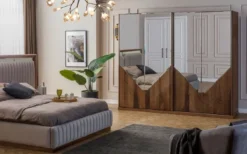 Casa Padrino Luxus Schlafzimmerschrank Braun 260 x 68 x H. 220 cm - Moderner Massivholz Kleiderschrank mit 2 Schiebetüren - Luxus Schlafzimmer Möbel