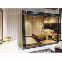 Casa Padrino Luxus Schlafzimmerschrank mit 2 Schiebetüren Schwarz / Gold 280 x H. 230 cm