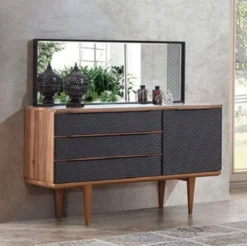 Casa Padrino Luxus Schlafzimmer Set Braun / Grau / Schwarz - 1 Luxus Kommode & 1 Luxus Wandspiegel - Moderne Schlafzimmer Möbel - Luxus Kollektion