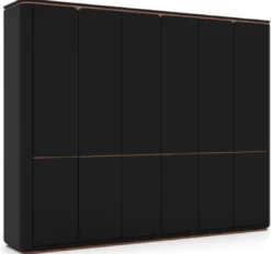 Casa Padrino Luxus Schlafzimmerschrank Schwarz / Kupfer 280 x 62 x H. 238 cm - Massivholz Kleiderschrank mit 6 Türen - Schlafzimmer Möbel - Hotel Möbel - Luxus Möbel